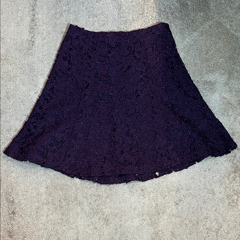 LOFT Plum Dark Purple Embroidered Lace Mini A-Line Skirt Size 4